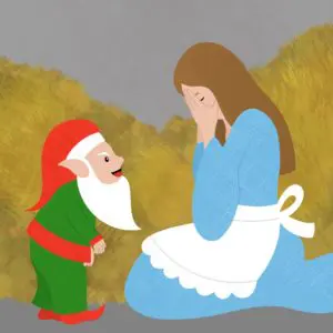 Rumpelstiltskin comforting the girl. 